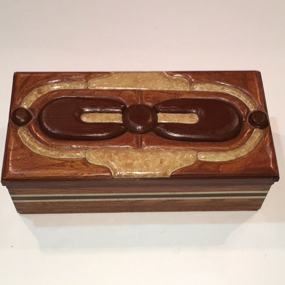 Vintage Wood Inlay Jewelry Trinket Storage Box